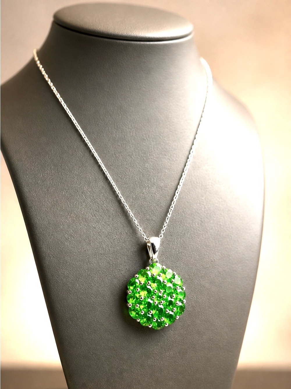 Sterling Green Diopside or Emerald Necklace